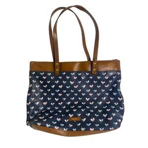 Fossil Anna Blue Heart Large Shoulder Tote Bag Leather Preppy Collegiate